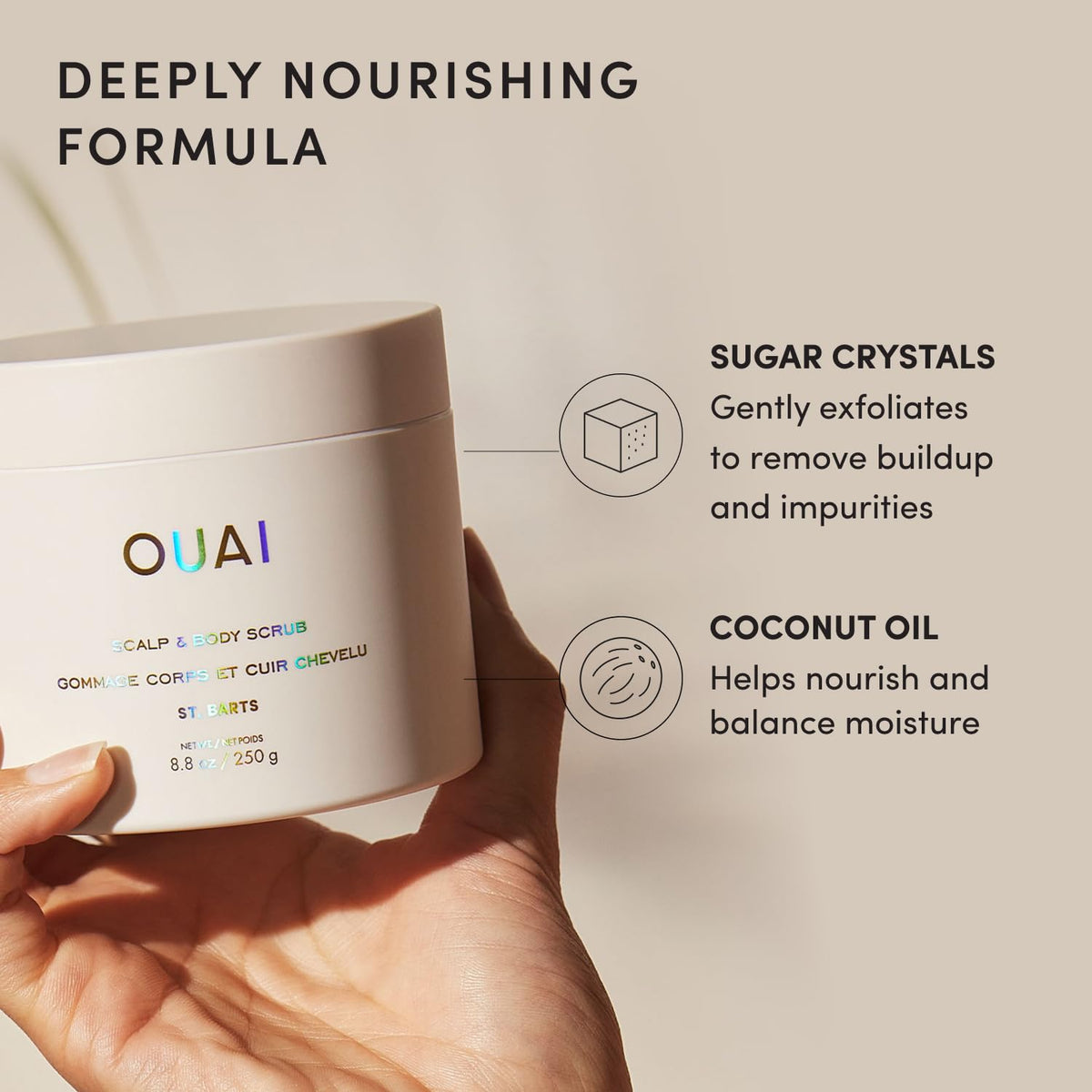 OUAI Scalp & Body Scrub 3.4 oz St. Barts in shower setting