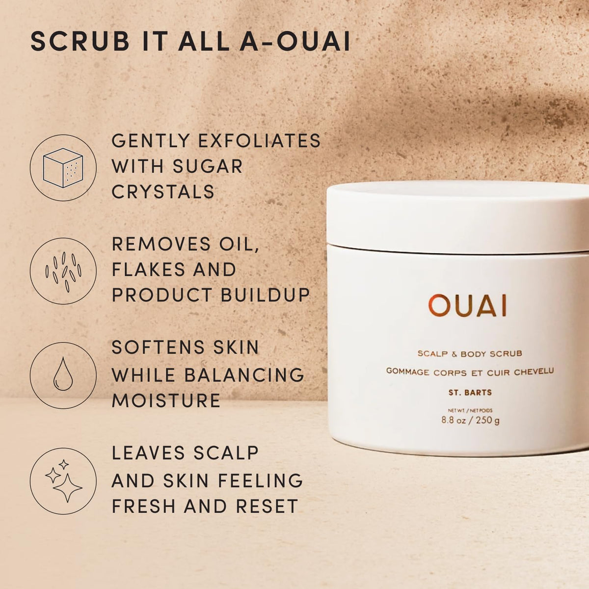 OUAI Scalp & Body Scrub 3.4 oz St. Barts packaging