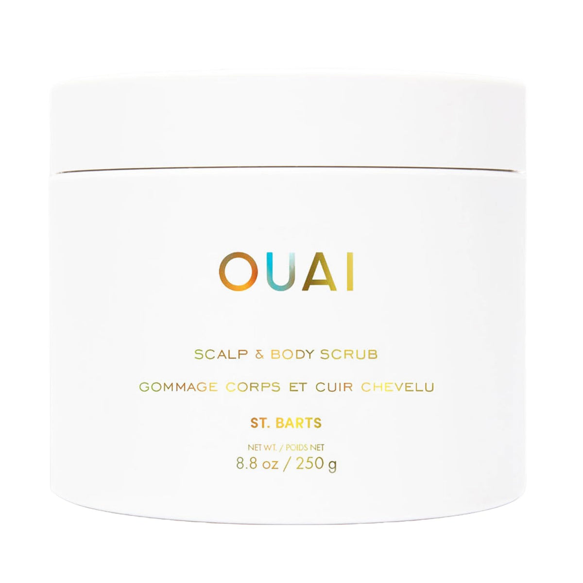 OUAI Scalp & Body Scrub, St. Barts front view with packaging