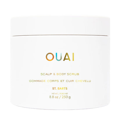 OUAI Scalp & Body Scrub, St. Barts front view with packaging
