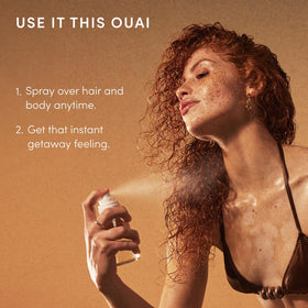 OUAI St. Barts Hair and Body Mist on a beach background