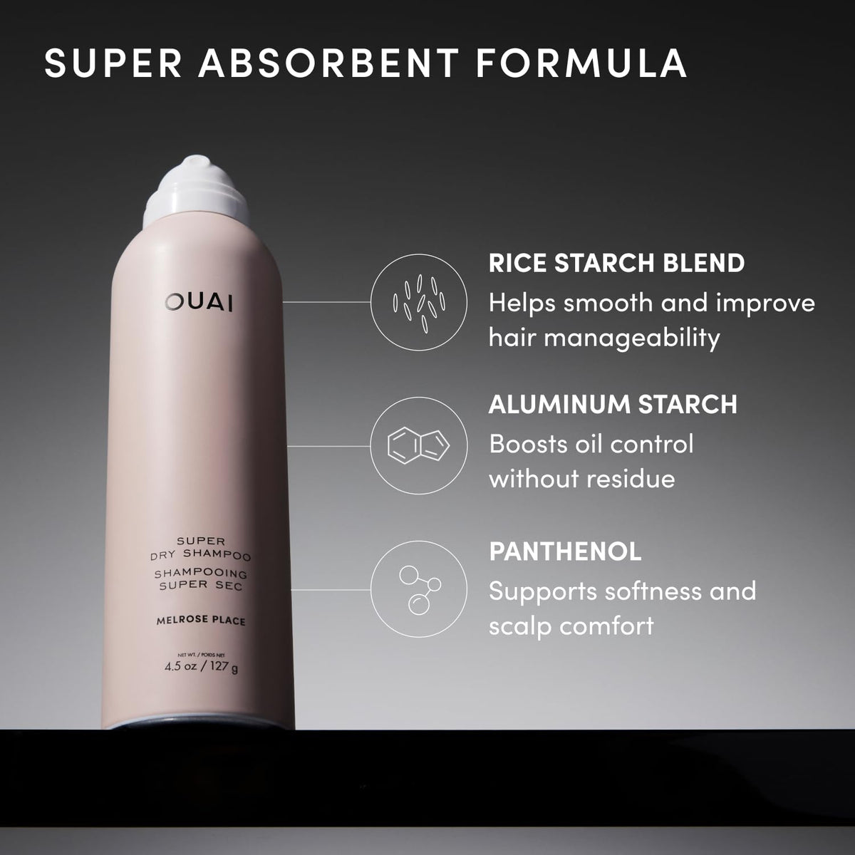 OUAI Super Dry Shampoo Melrose Place on bathroom counter