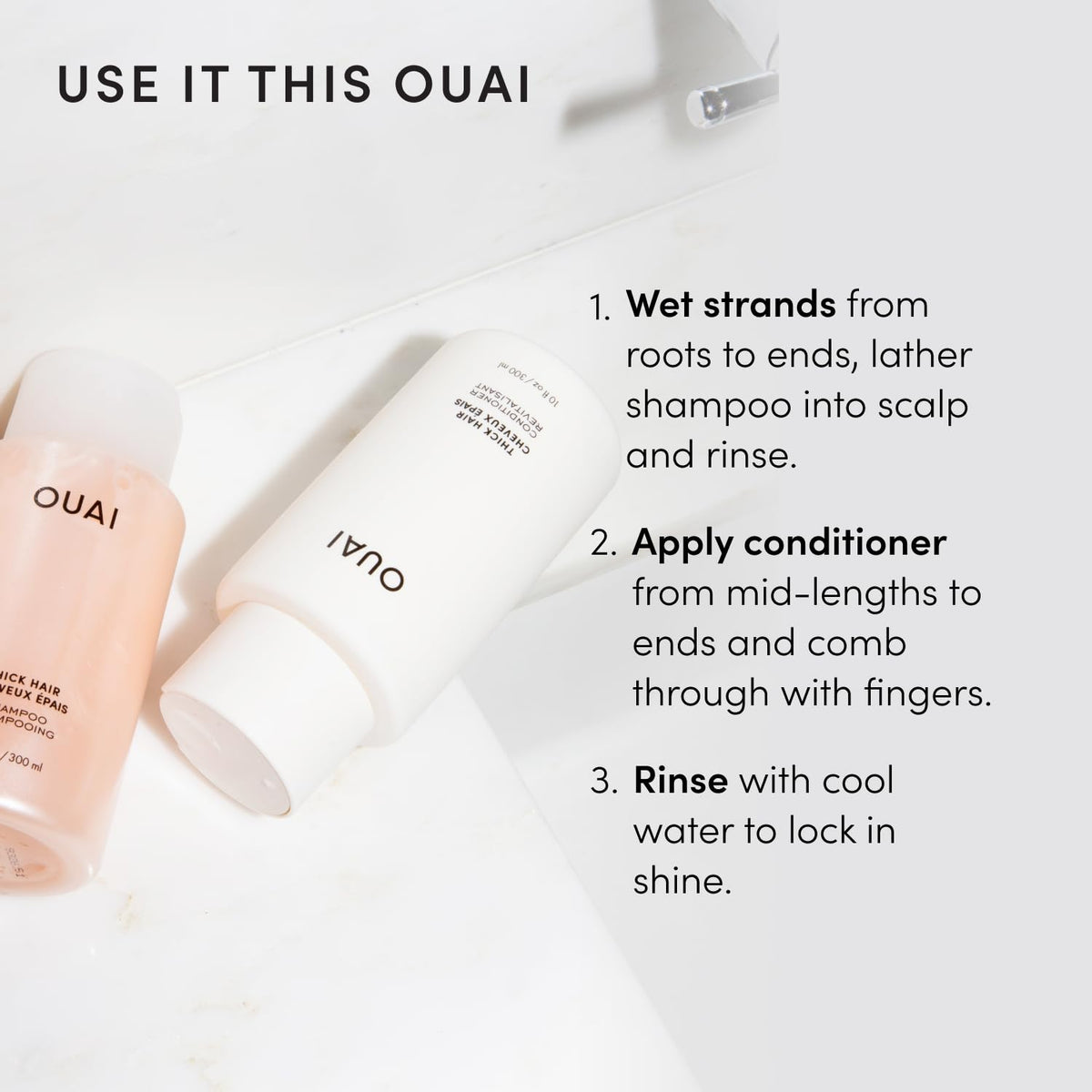 OUAI Thick Hair Shampoo and Conditioner set lifestyle shot