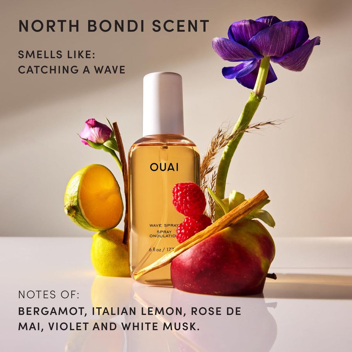 OUAI Wave Spray in a hair styling setup