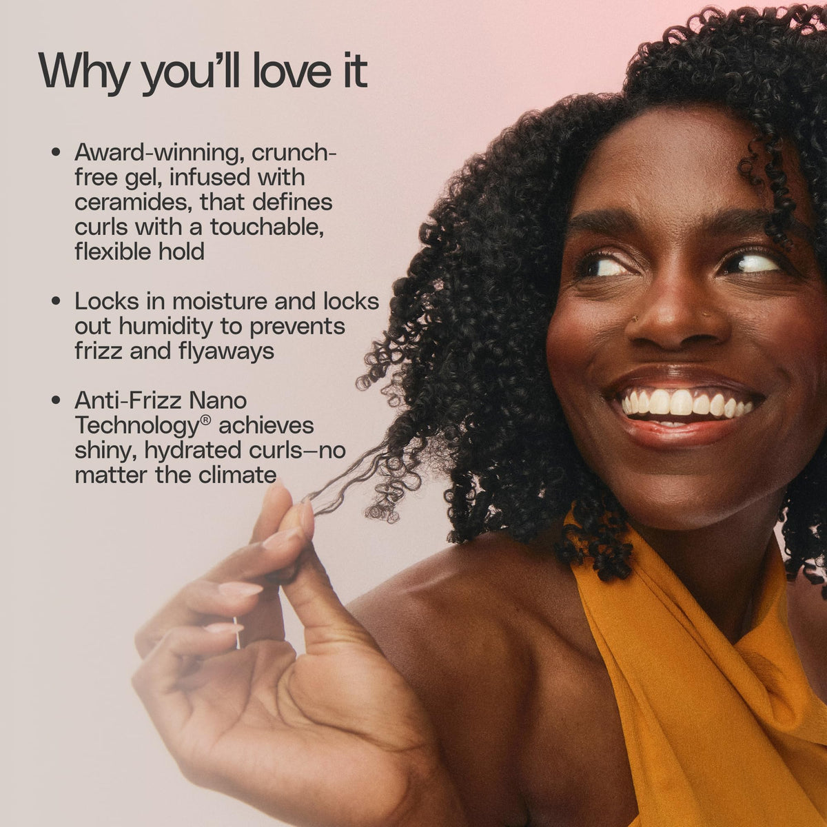 Ouidad Advanced Climate Control Curl Gel lifestyle scene with model