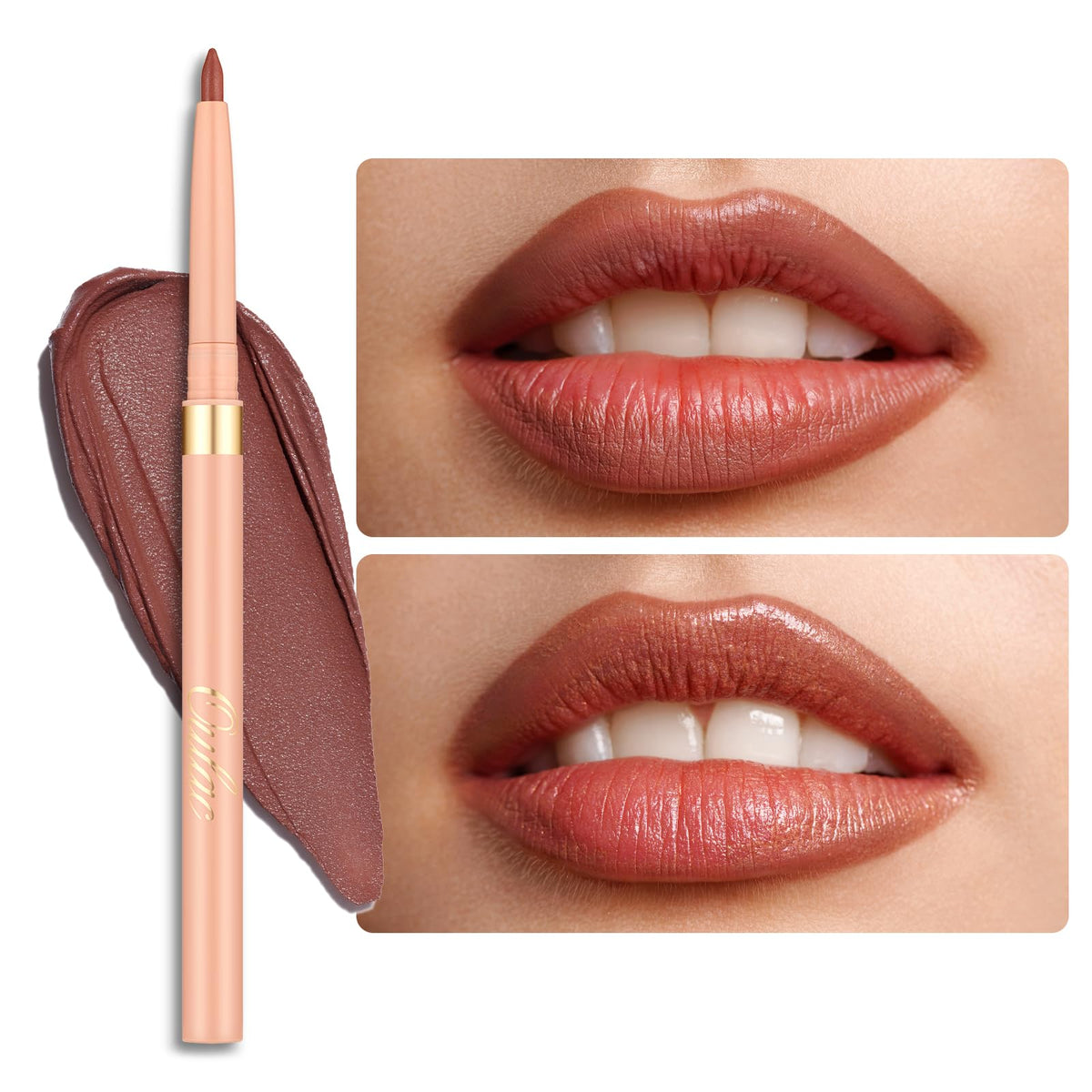Oulac Brown Lip Liner Pencil front view with retractable design