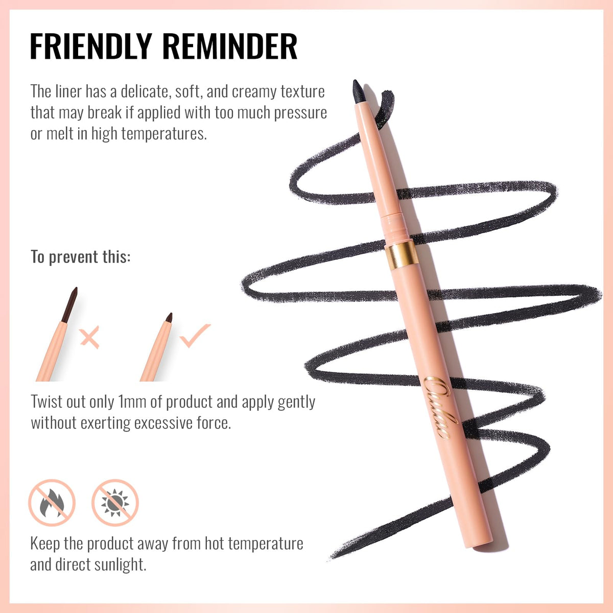 Oulac lip liner showing waterproof feature