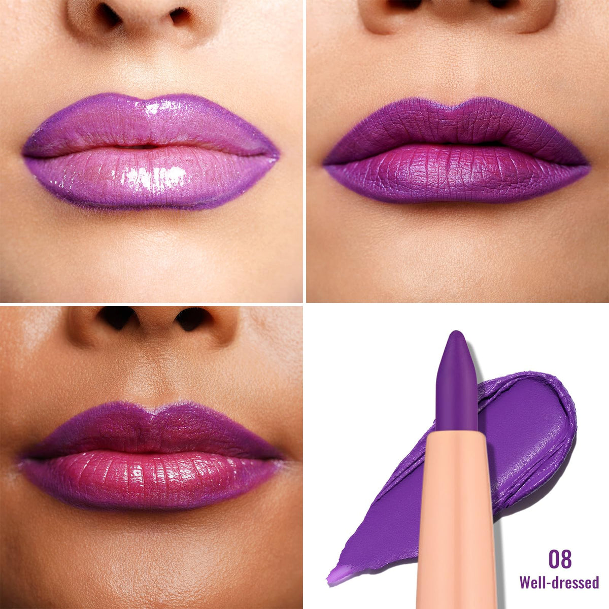 Oulac Matte Purple Lip Liner Pencil swatch on skin