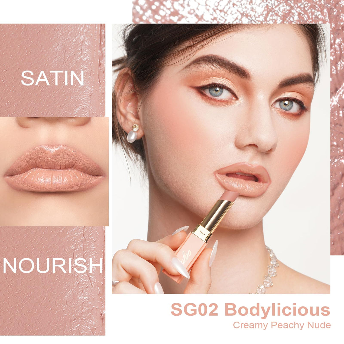 Oulac Nude Lipstick Peach Matte 4g side view