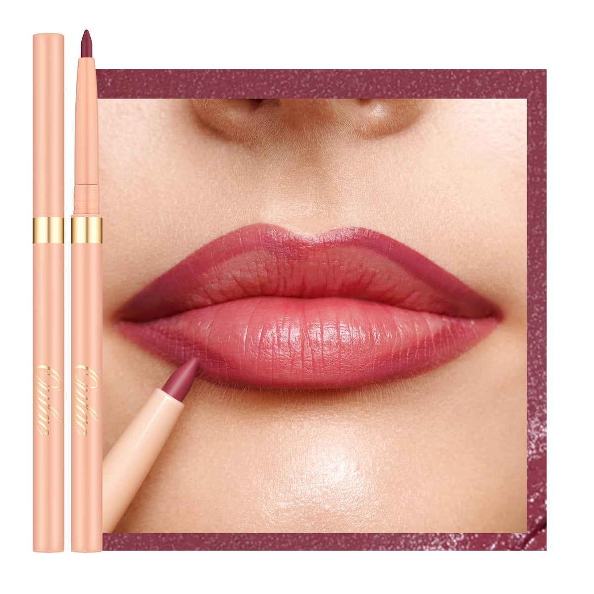 Oulac Pink Retractable Lipliner Pencil 2in1 Waterproof 05 Dried Rose front view