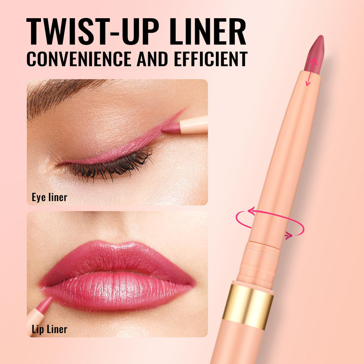 Oulac Pink Retractable Lipliner Pencil in a makeup bag