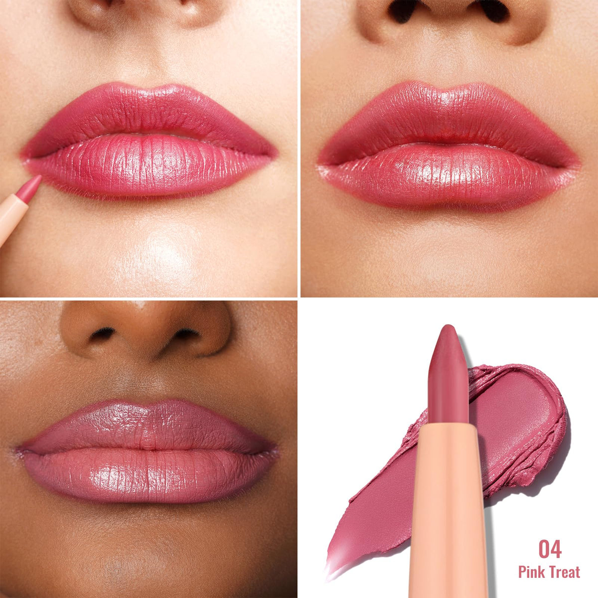 Oulac Pink Retractable Lipliner Pencil with swatch on skin