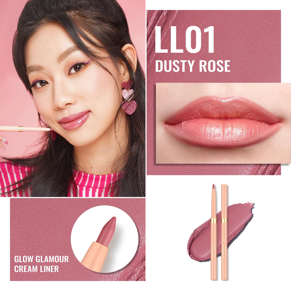 Oulac Waterproof Lipliner Pencil LL01 Dusty Rose retractable tip