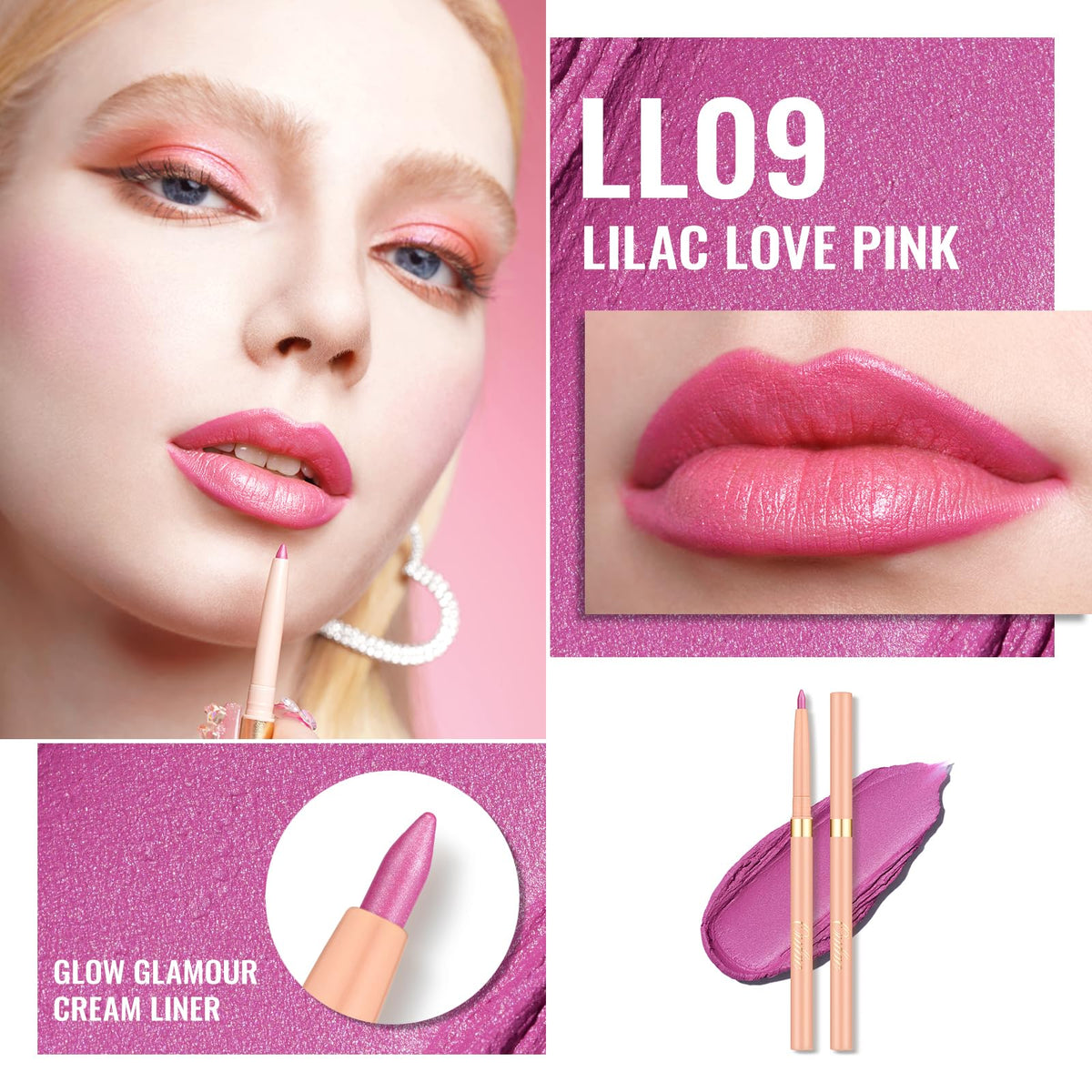 Oulac Waterproof Lipliner Pencil LL09 Lilac Love Pink retractable tip
