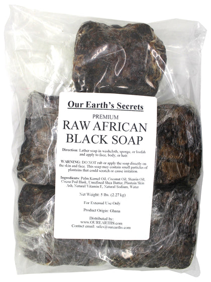 Our Earth's Secrets Premium Raw African Black Soap front view