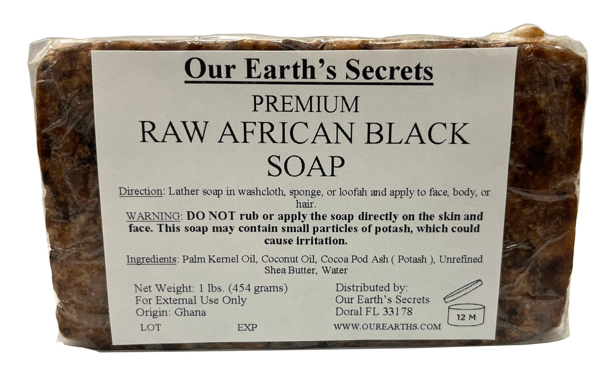 Our Earth's Secrets Raw African Black Soap 1 lb front view