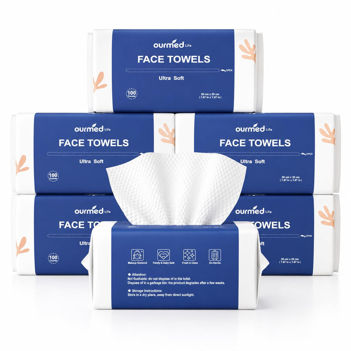 ourmed life Clean Face Towels Disposable 600 Ct front view