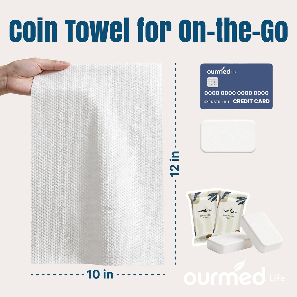 Ourmed Life Compressed Towel expanded size 12 x 10 inches