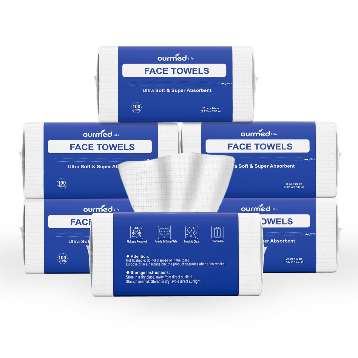 ourmed life disposable face towels pack front view