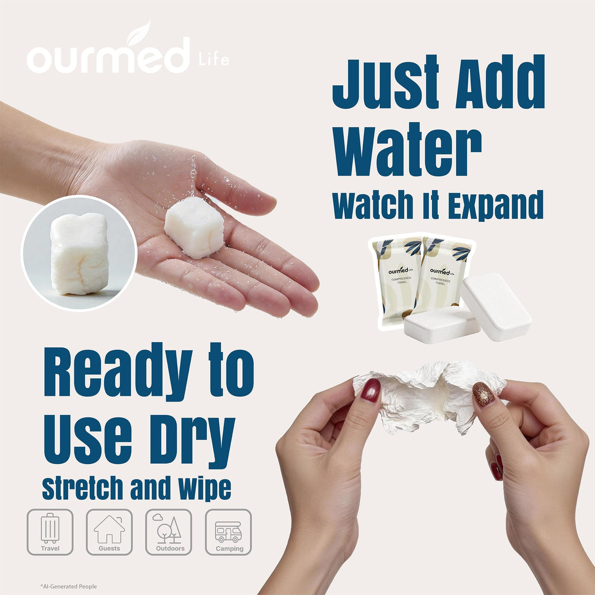 Outdoor scene with Ourmed Life Compressed Towels in use