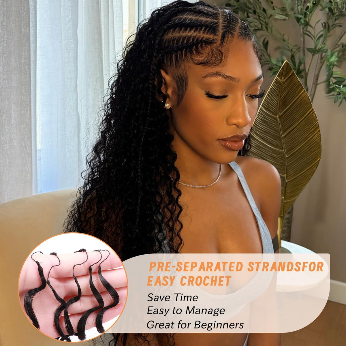 Outernice Curly Feather Crochet Hair styled in a ponytail