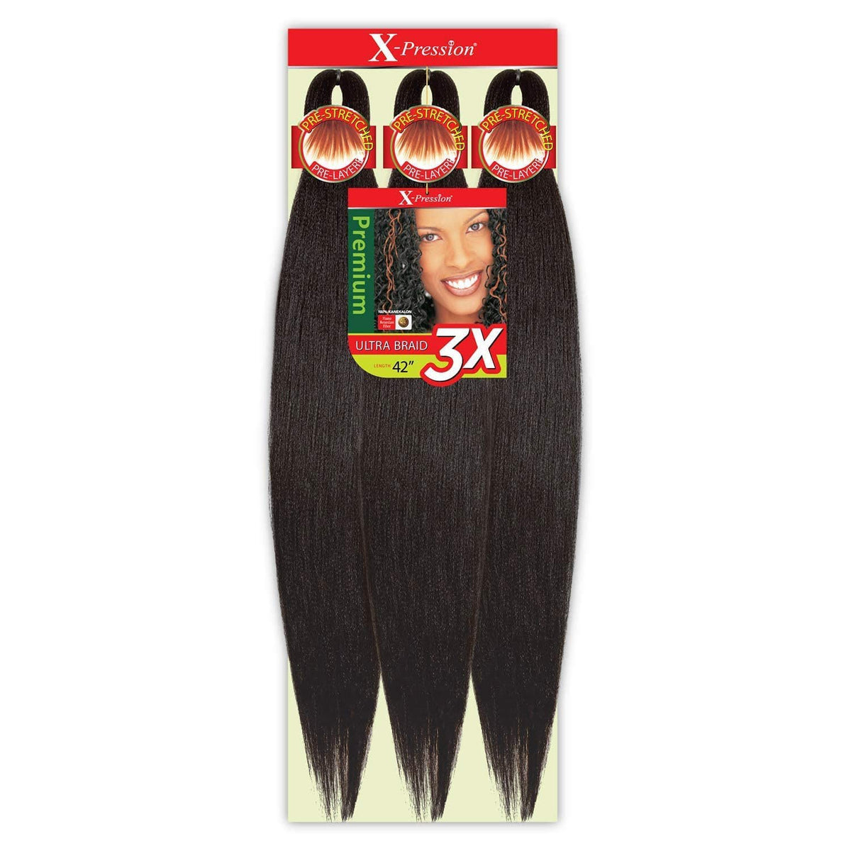 Outre X-Pression Kanekalon 42-inch braid front view in black