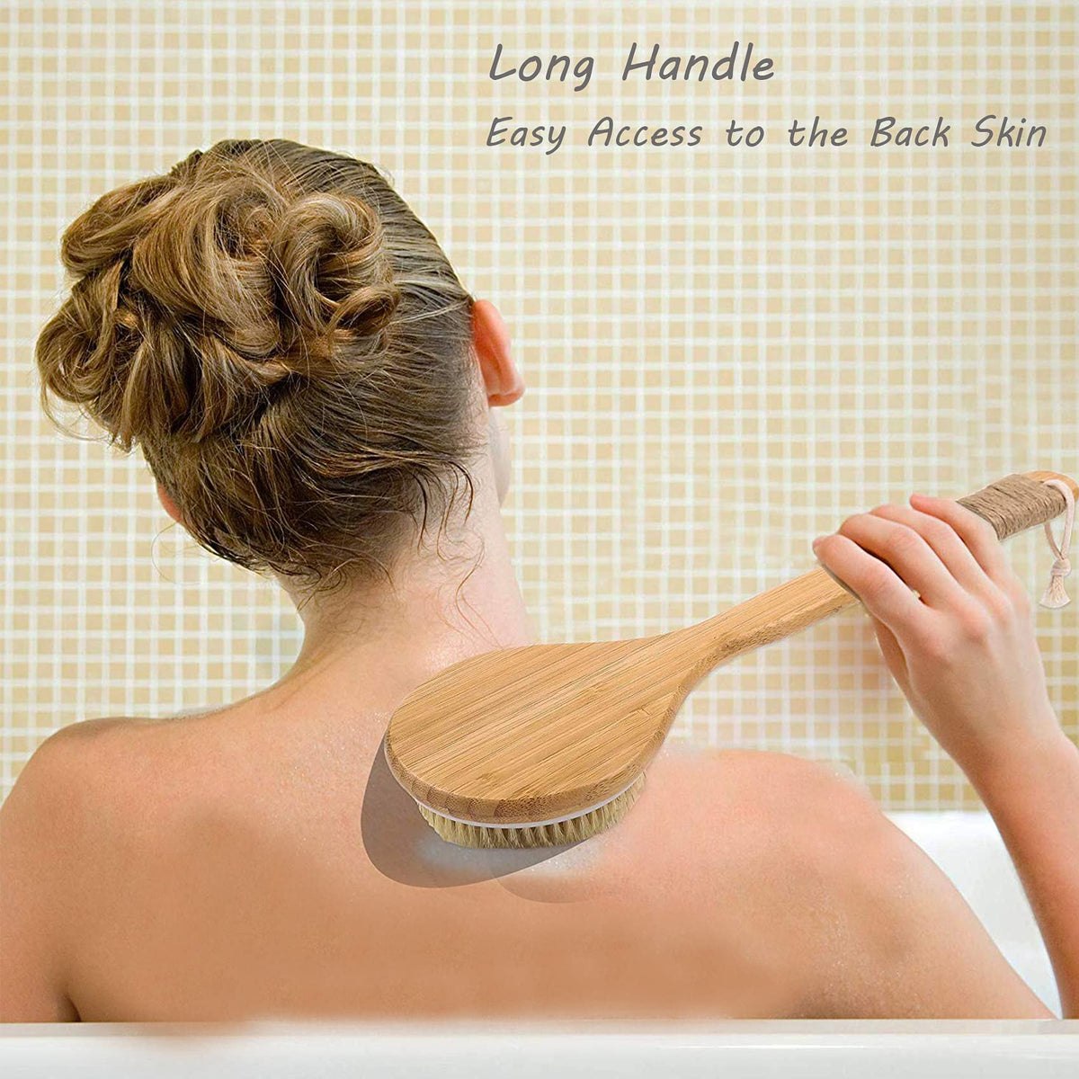 Oval hand-held dry brush with cotton strap for comfortable grip