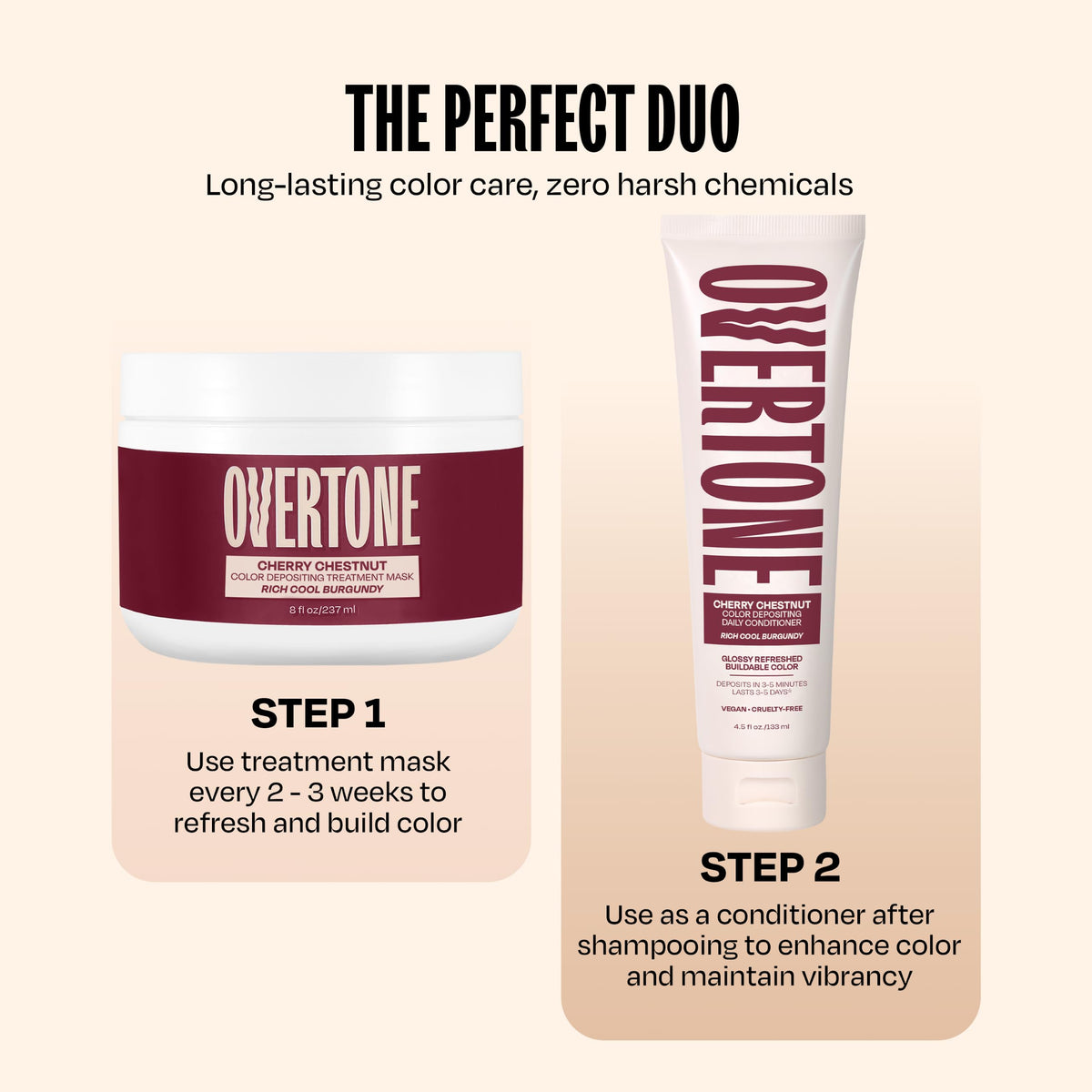 oVertone Cherry Chestnut Conditioner side view showing packaging details