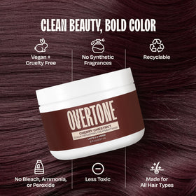 oVertone Cherry Chestnut Hair Mask on a bathroom counter