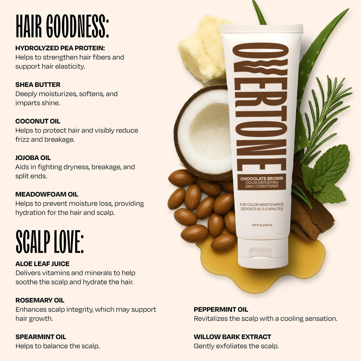 oVertone Chocolate Brown Conditioner cap open showing product