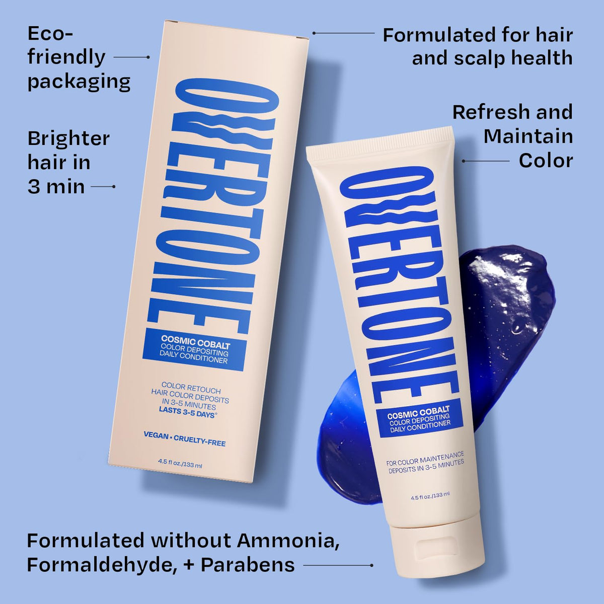 oVertone Cosmic Cobalt Conditioner with coconut and jojoba oil ingredients