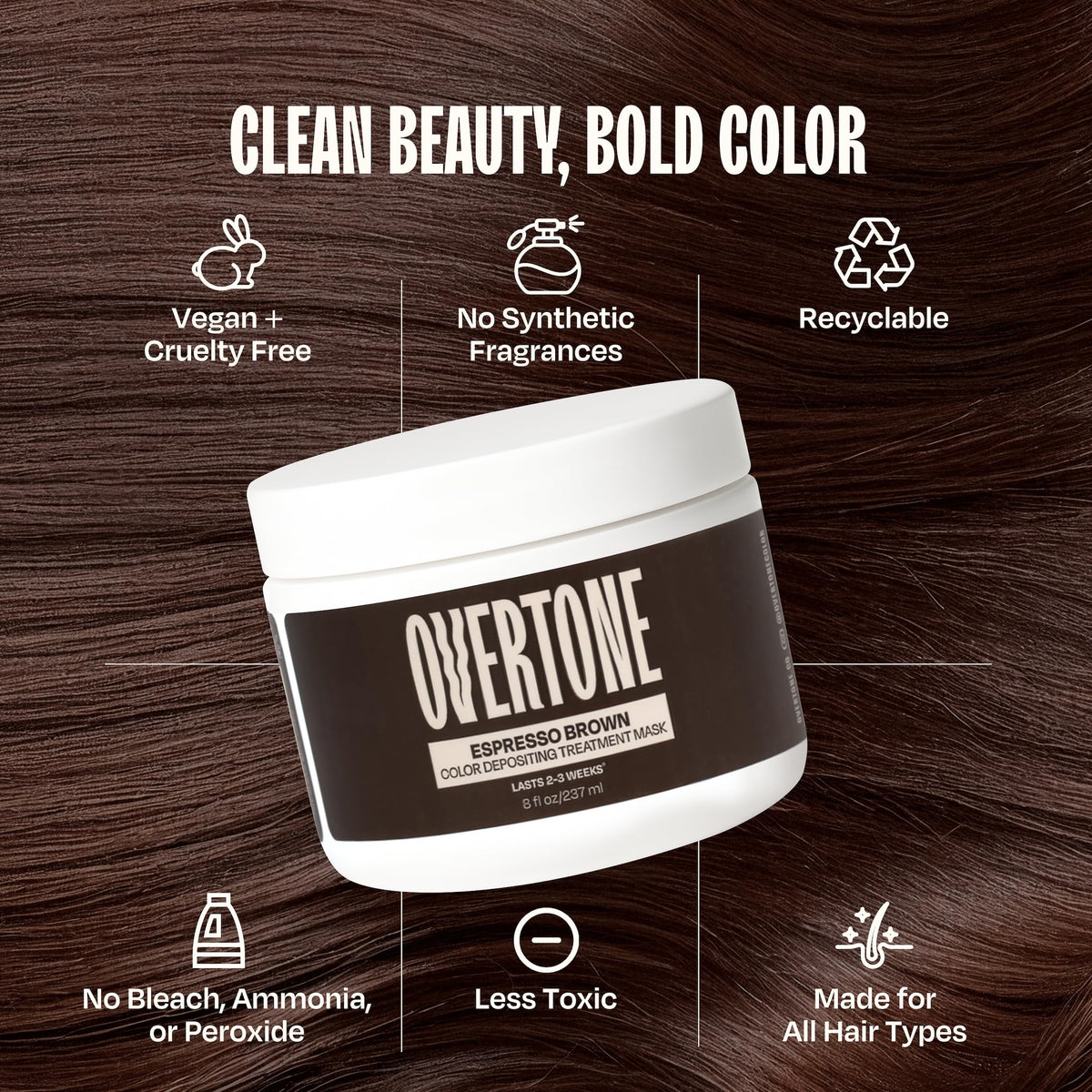 oVertone Espresso Brown Hair Mask on bathroom counter