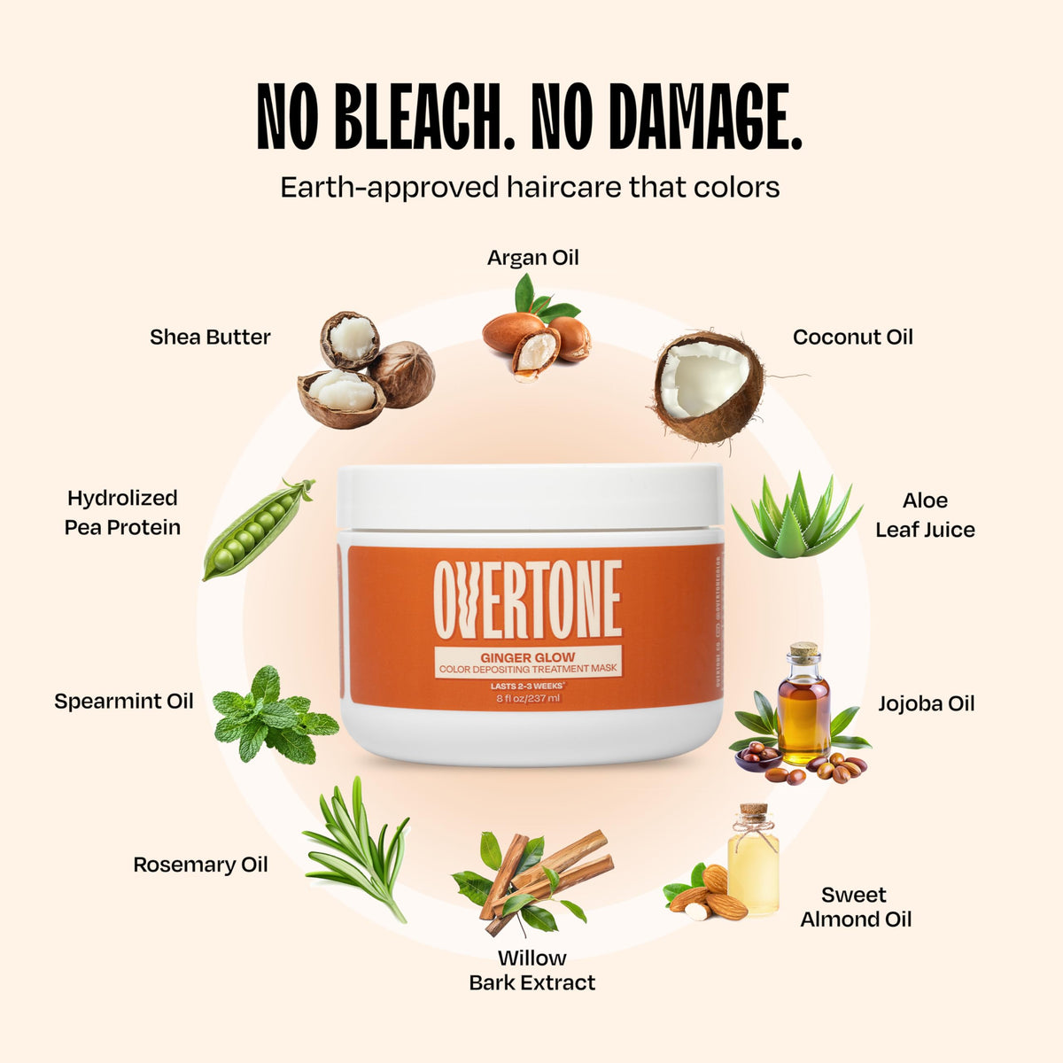 oVertone Ginger Glow Hair Mask on a bathroom shelf
