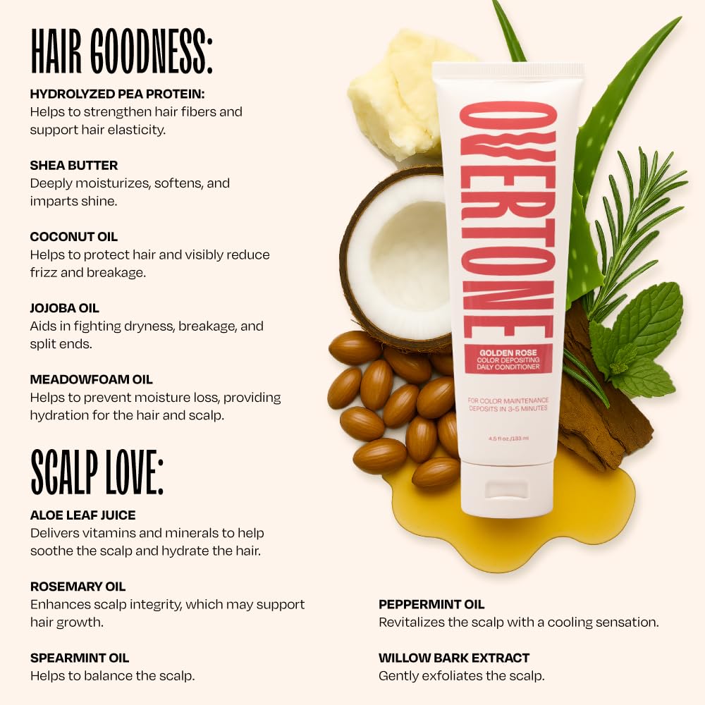oVertone Golden Rose Conditioner application on hair