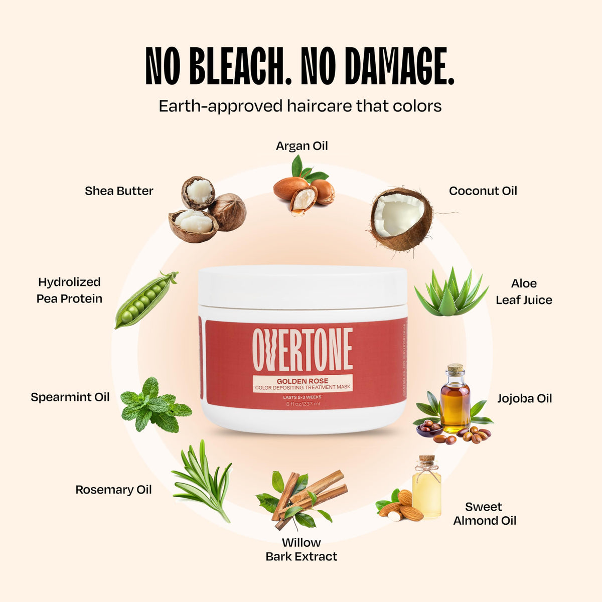 oVertone Golden Rose Hair Mask in bathroom setting