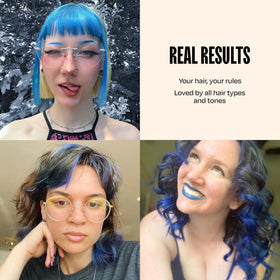 oVertone Indigo Iris Hair Mask in bathroom setting