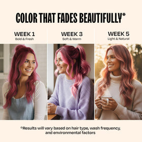 oVertone Magenta Majesty Hair Mask on a bathroom shelf