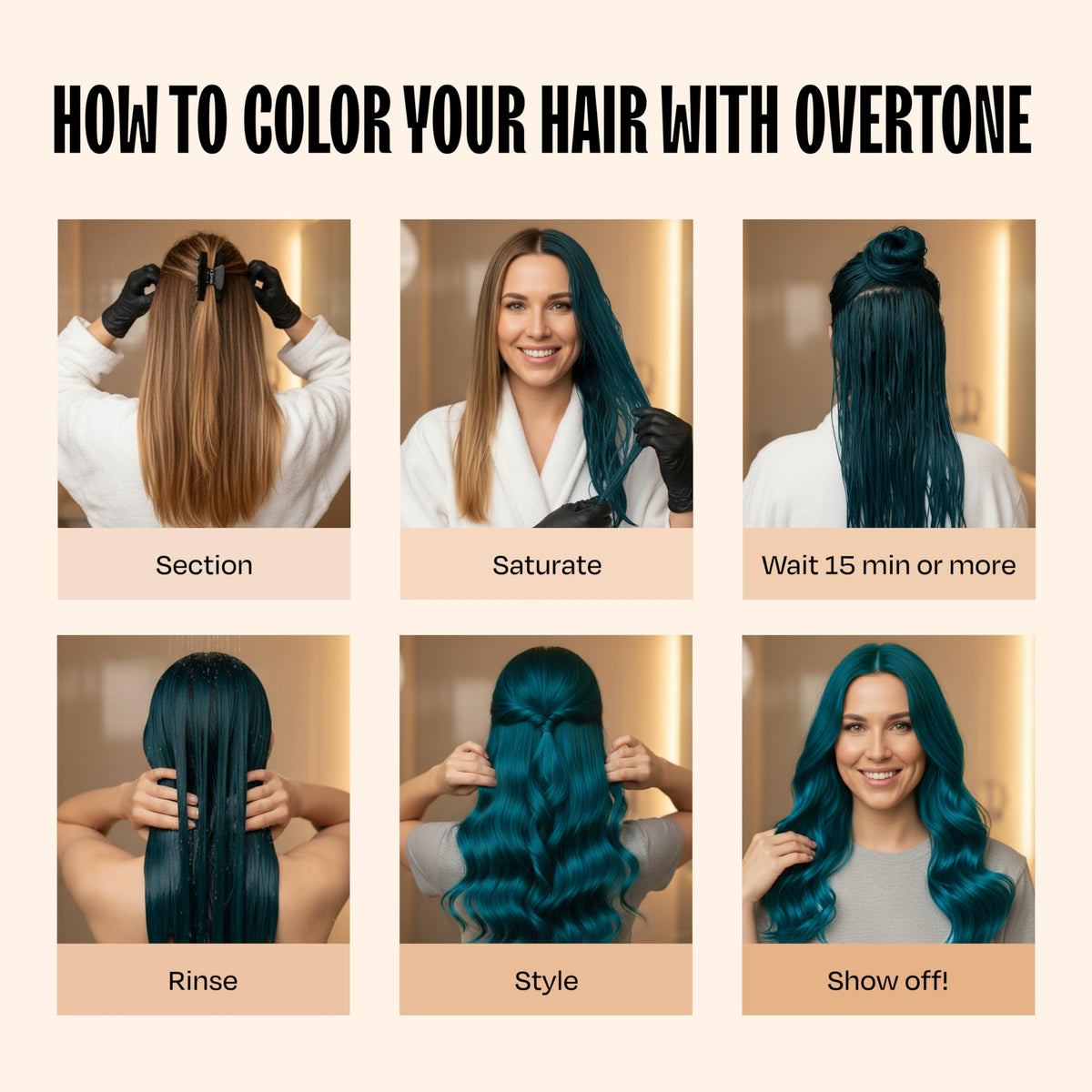 oVertone Midnight Teal Hair Mask in use during application