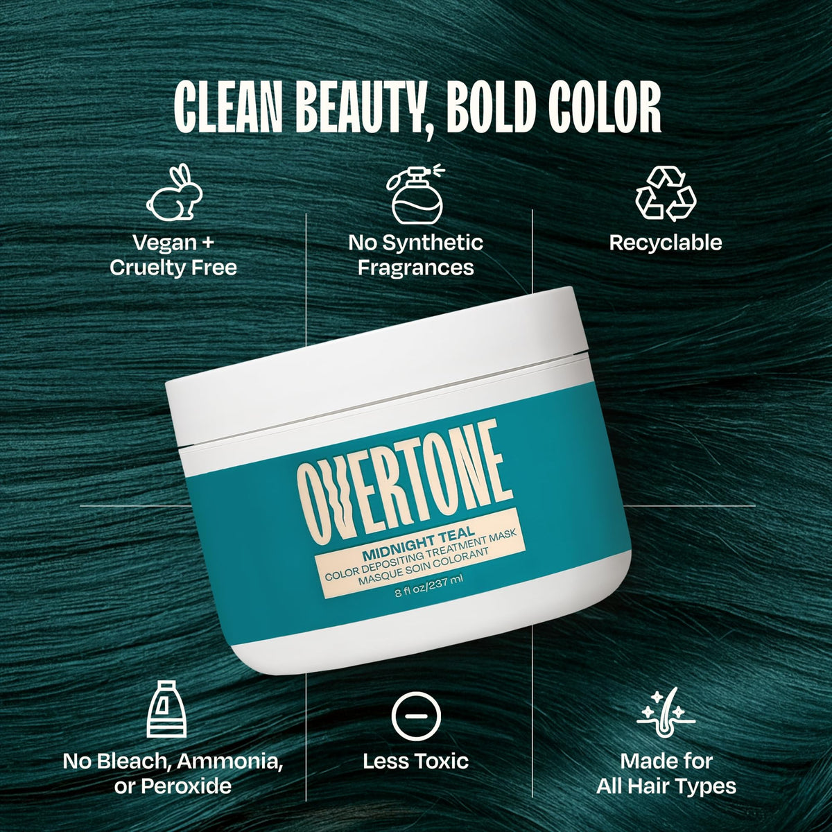 oVertone Midnight Teal Hair Mask with shea butter and coconut oil