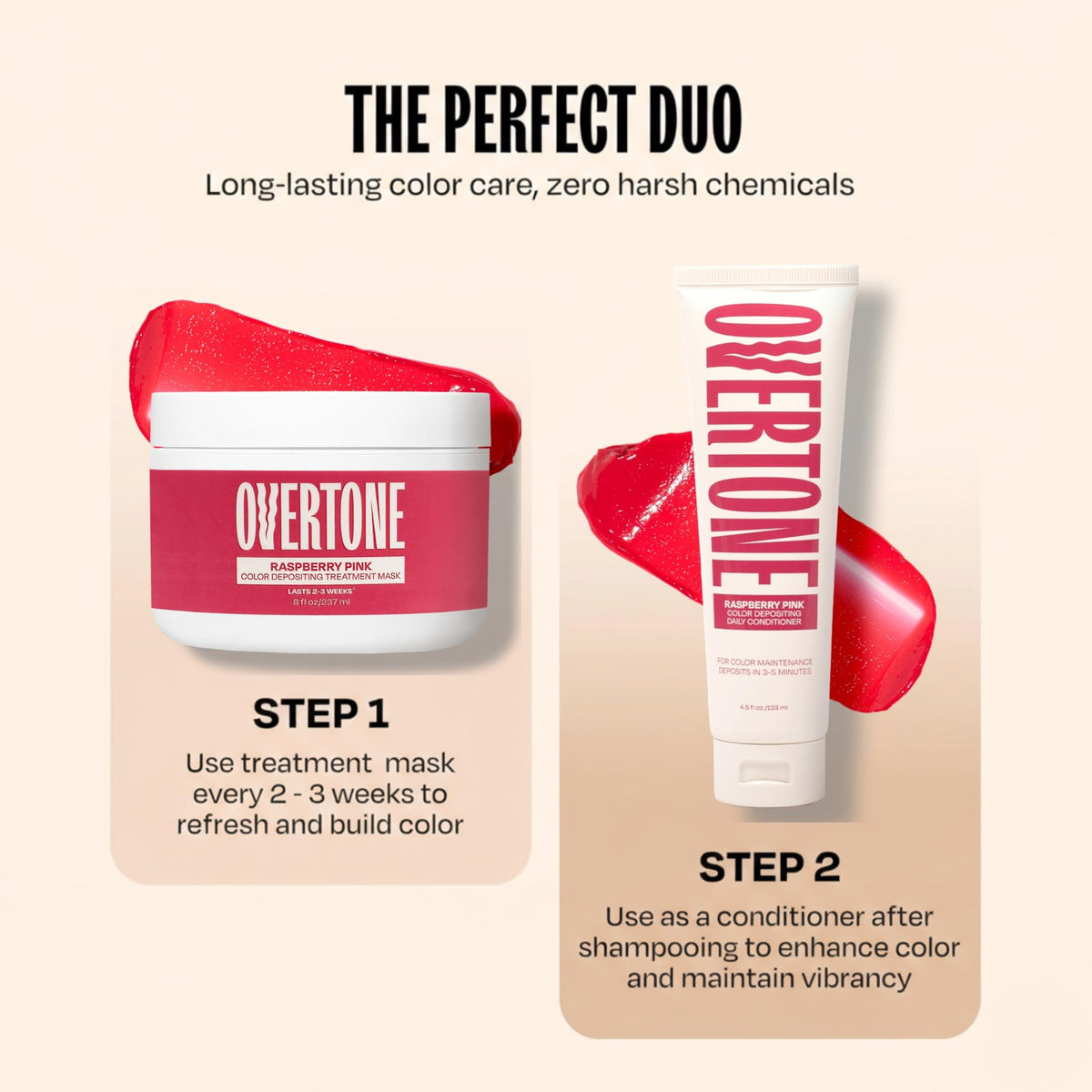oVertone Raspberry Pink Conditioner back view with ingredient list