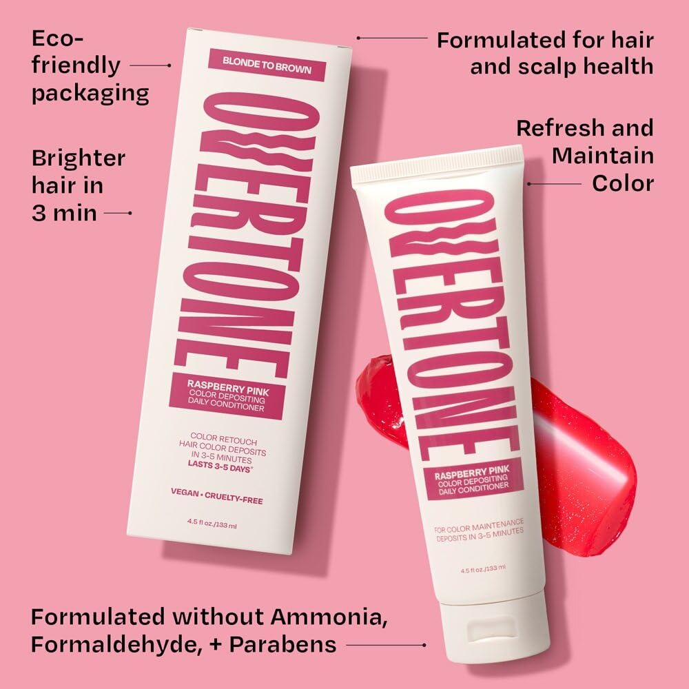 oVertone Raspberry Pink Conditioner in a bathroom setting