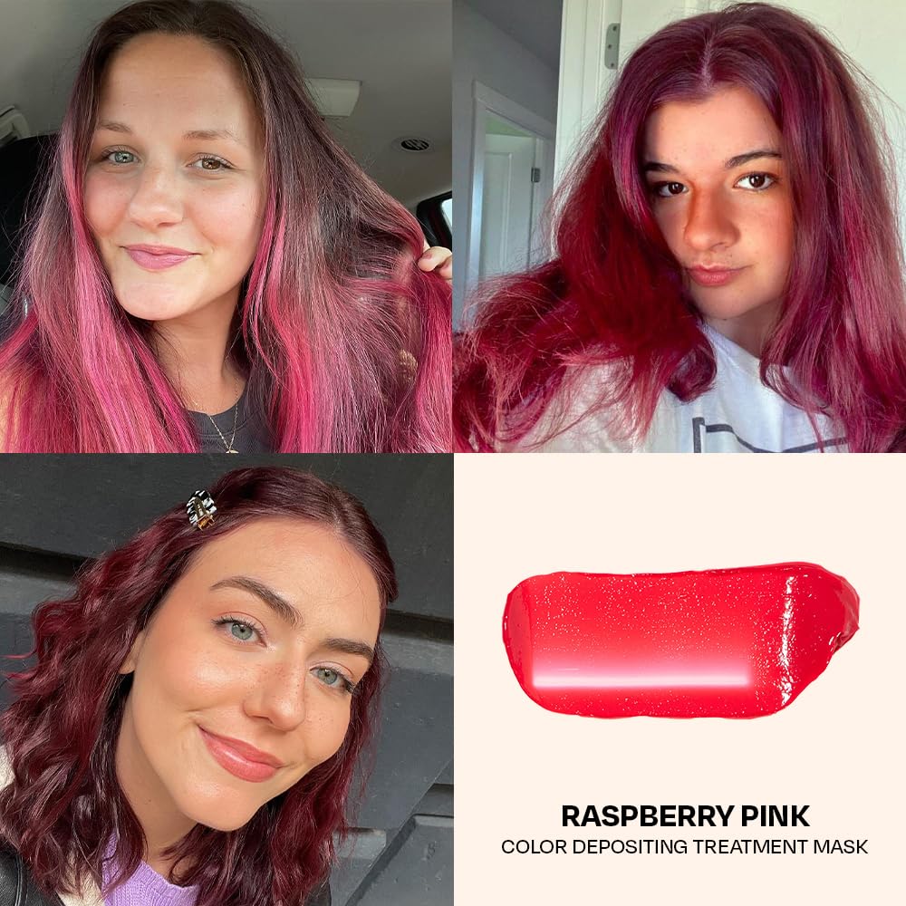 oVertone Raspberry Pink Conditioner on hair showing colour