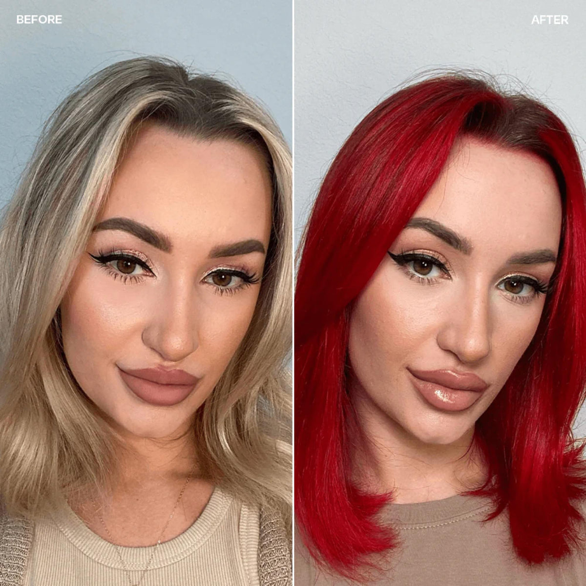 oVertone Ruby Red Color Depositing Daily Conditioner on hair strands