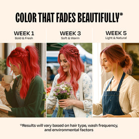 oVertone Scarlet Red Hair Mask in a bathroom setting
