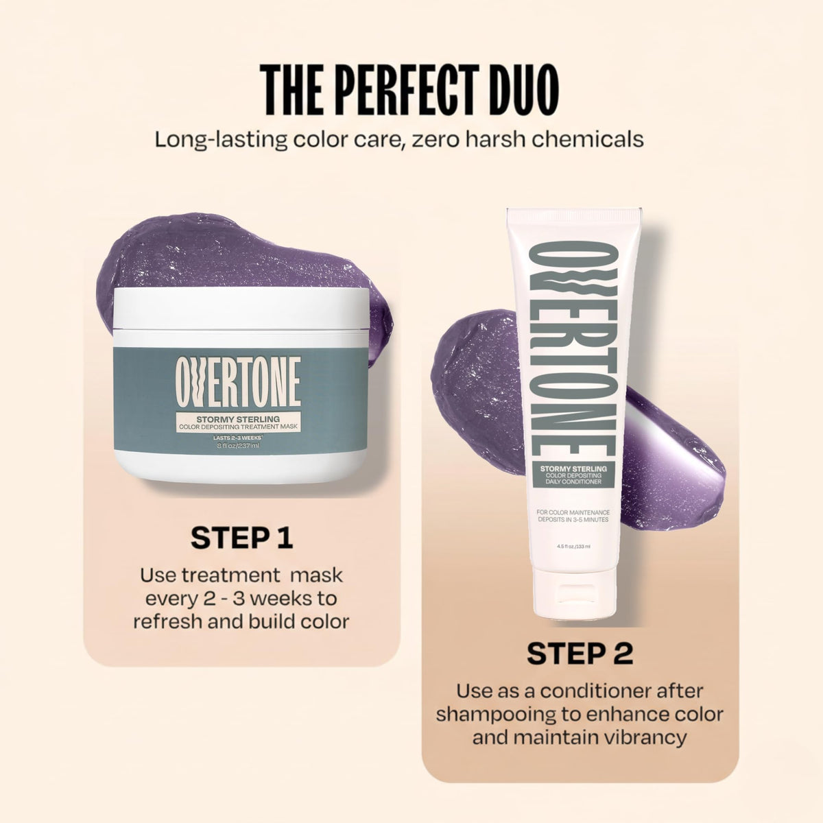 oVertone Stormy Sterling hair mask packaging with ingredients