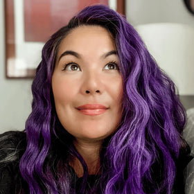 oVertone Vibrant Purple Hair Mask on a bathroom shelf