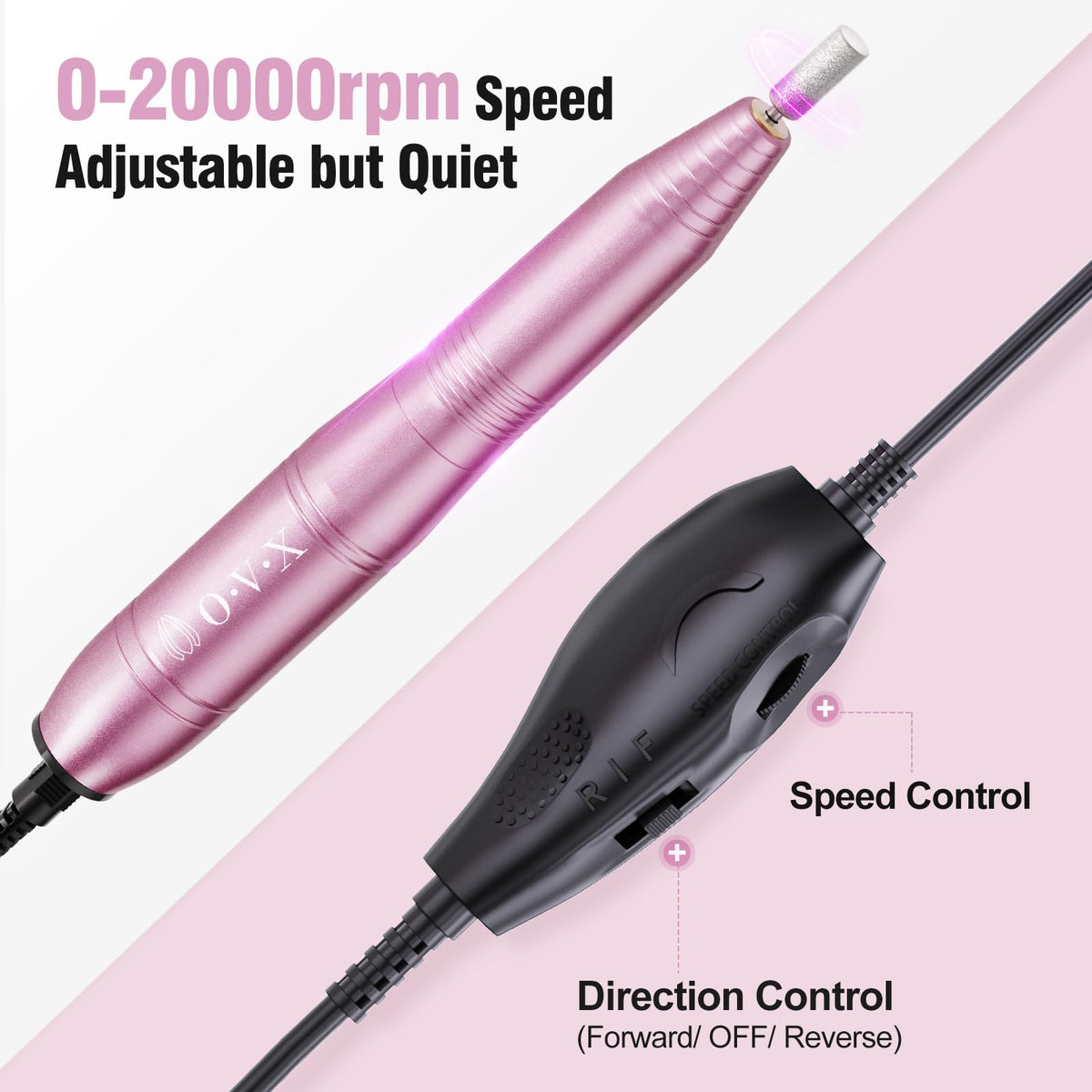 OVX Portable Electric Nail Drill side view showing compact design