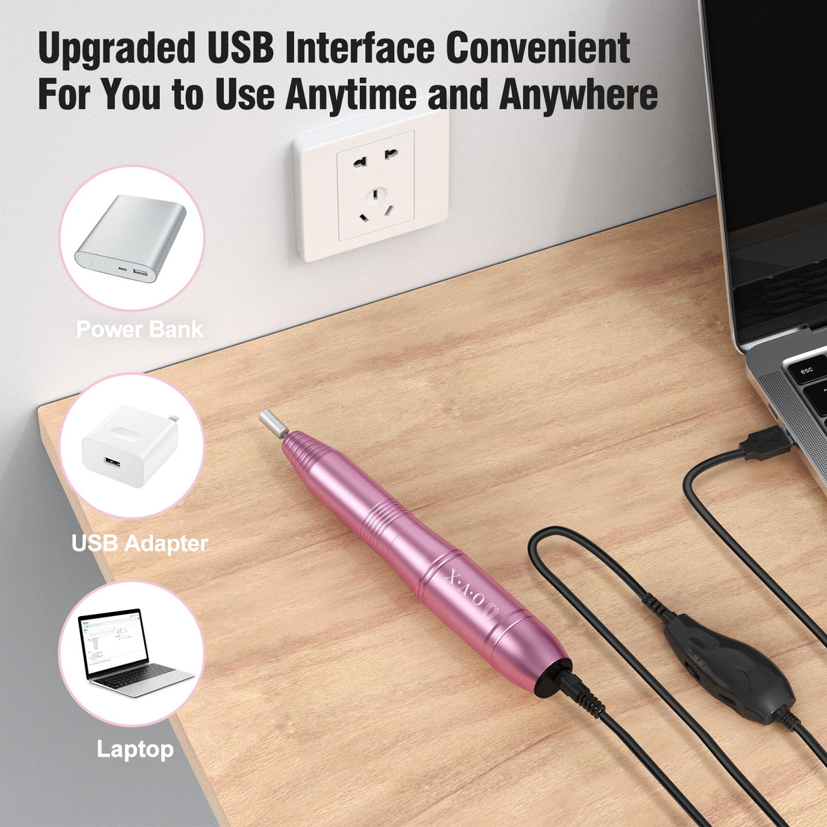 OVX Portable Electric Nail Drill with power bank connection