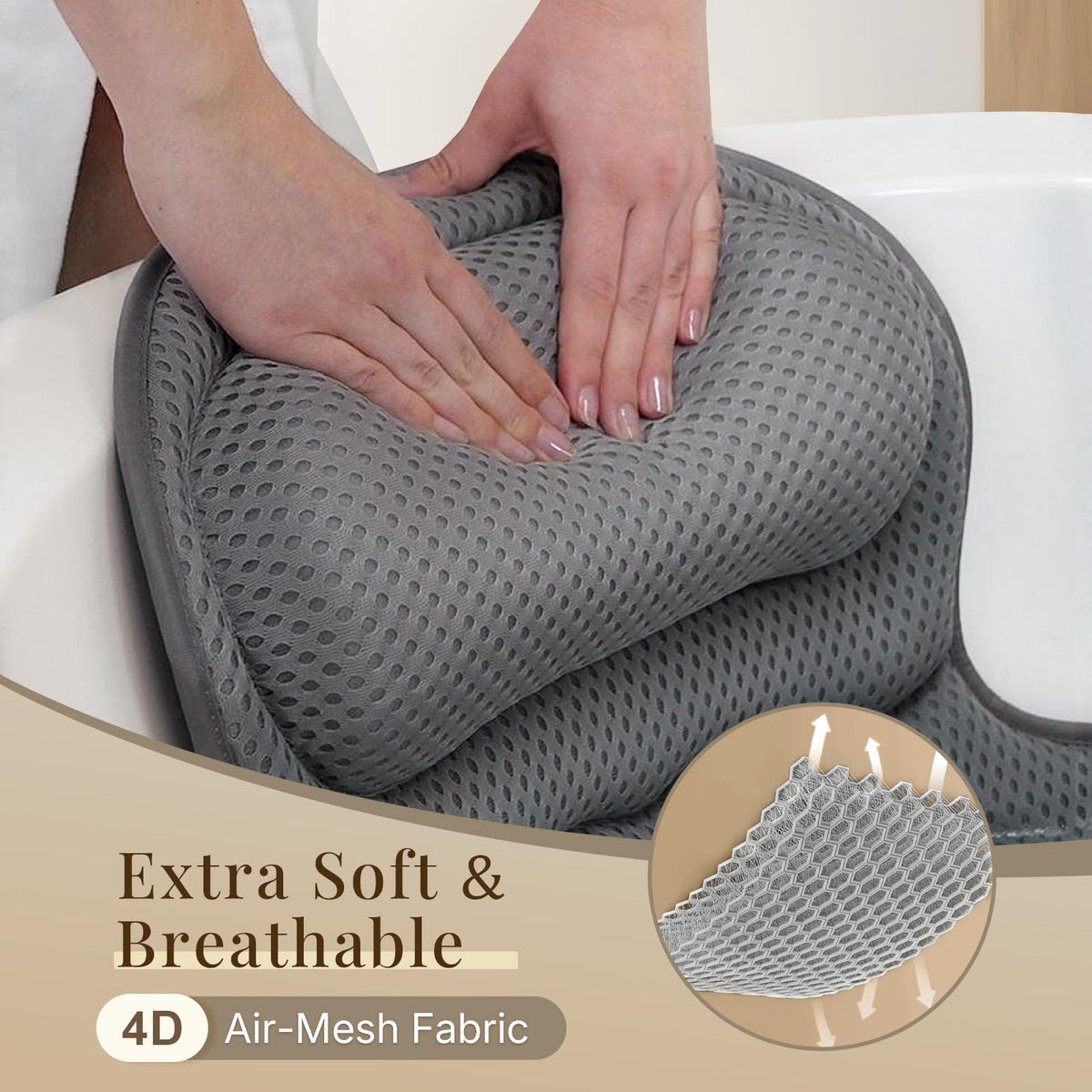 Ozyalo Bath Pillow hanging for air-drying with built-in hook