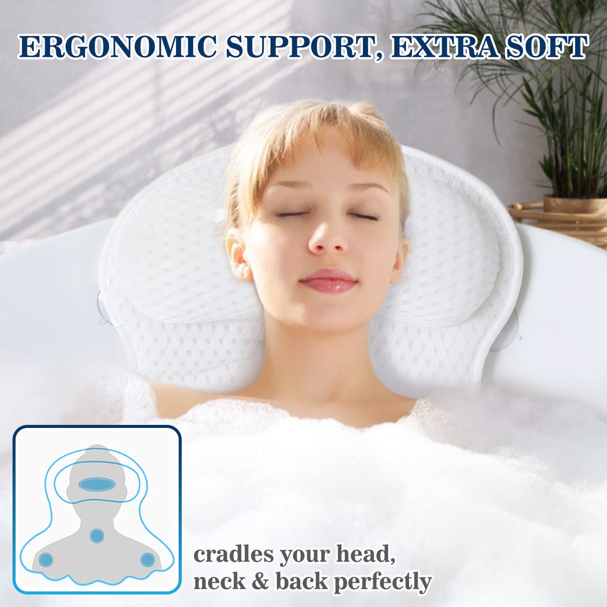 Ozyalo Bath Pillow showing extra thick padding for comfort
